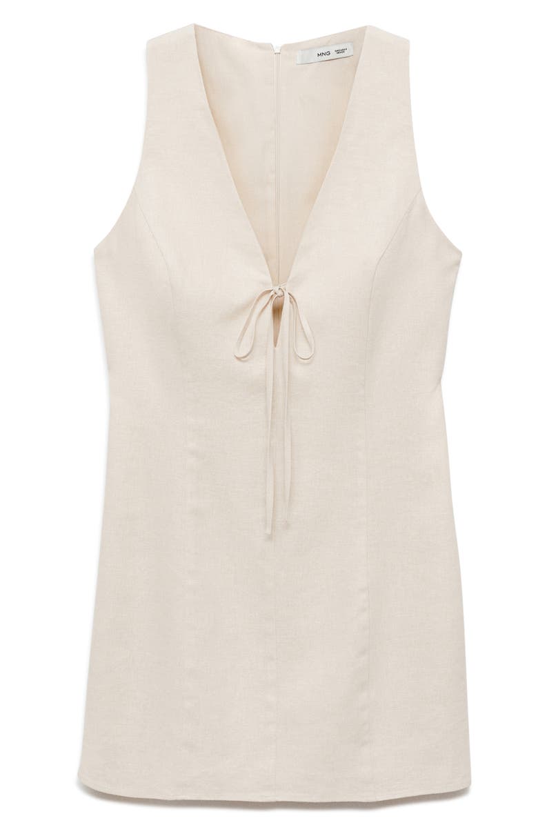 MANGO Tie Front Linen Blend Minidress, Alternate, color, Beige