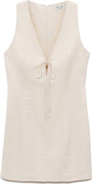 MANGO Tie Front Linen Blend Minidress