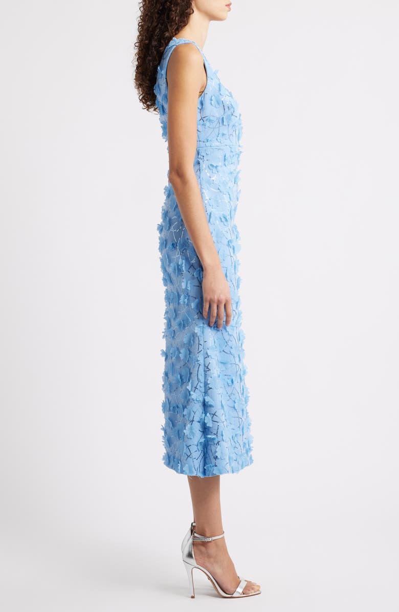 Eliza J Sequin Floral Appliqué Cocktail Midi Dress, Alternate, color, Lake