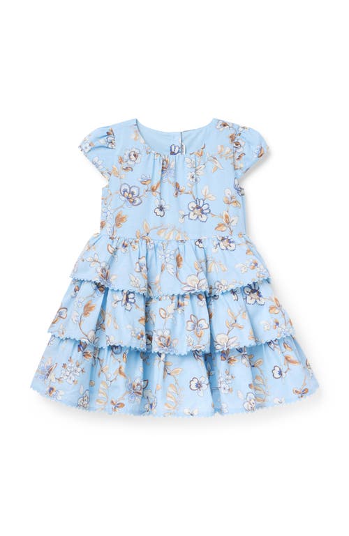 Janie And Jack Floral Tiered Ruffle Dress In Blue