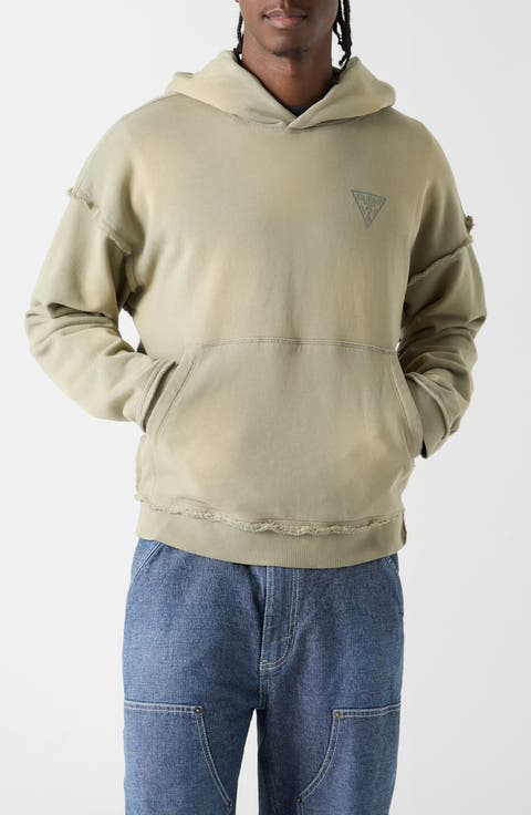 Logo Frayed Boxy Cotton Hoodie