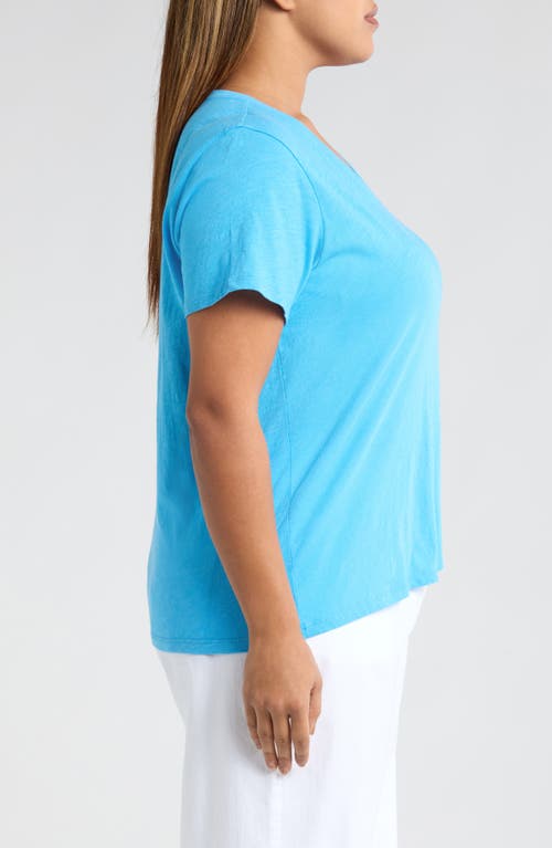 Eileen Fisher Easy V-neck Organic Cotton T-shirt In Azure
