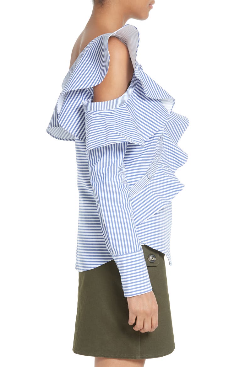 Asymmetrical Ruffle Top, Alternate, color, NAVY