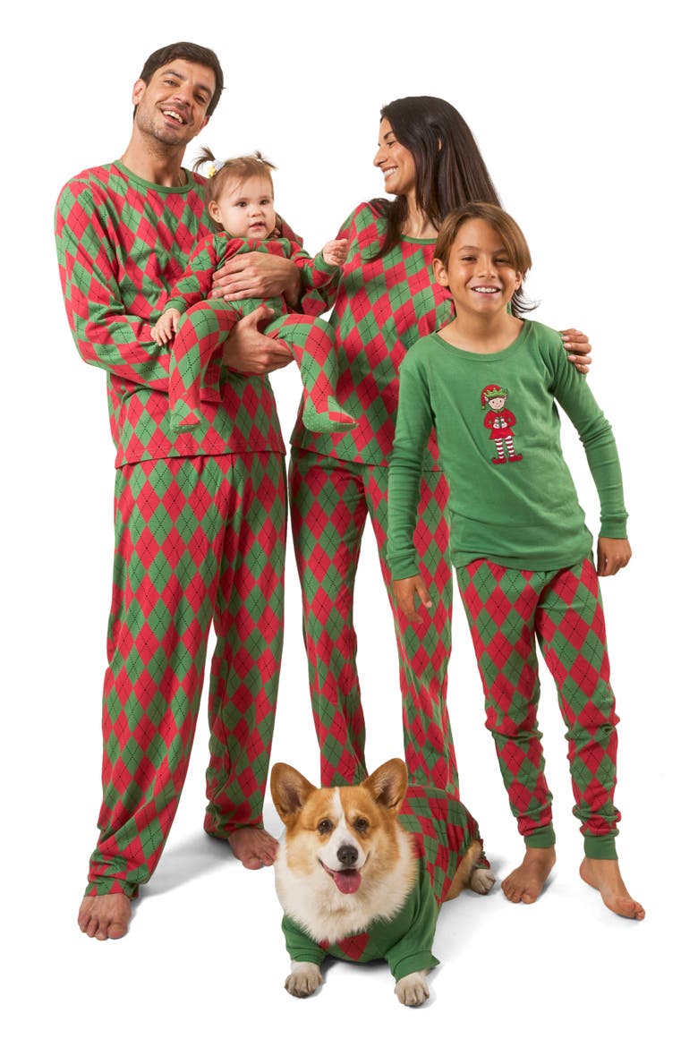 Men's Loose Fit Cotton Matching Family Holiday Pajamas, Classic & Geometric Patterns, Alternate, color, Argyle Red & Green