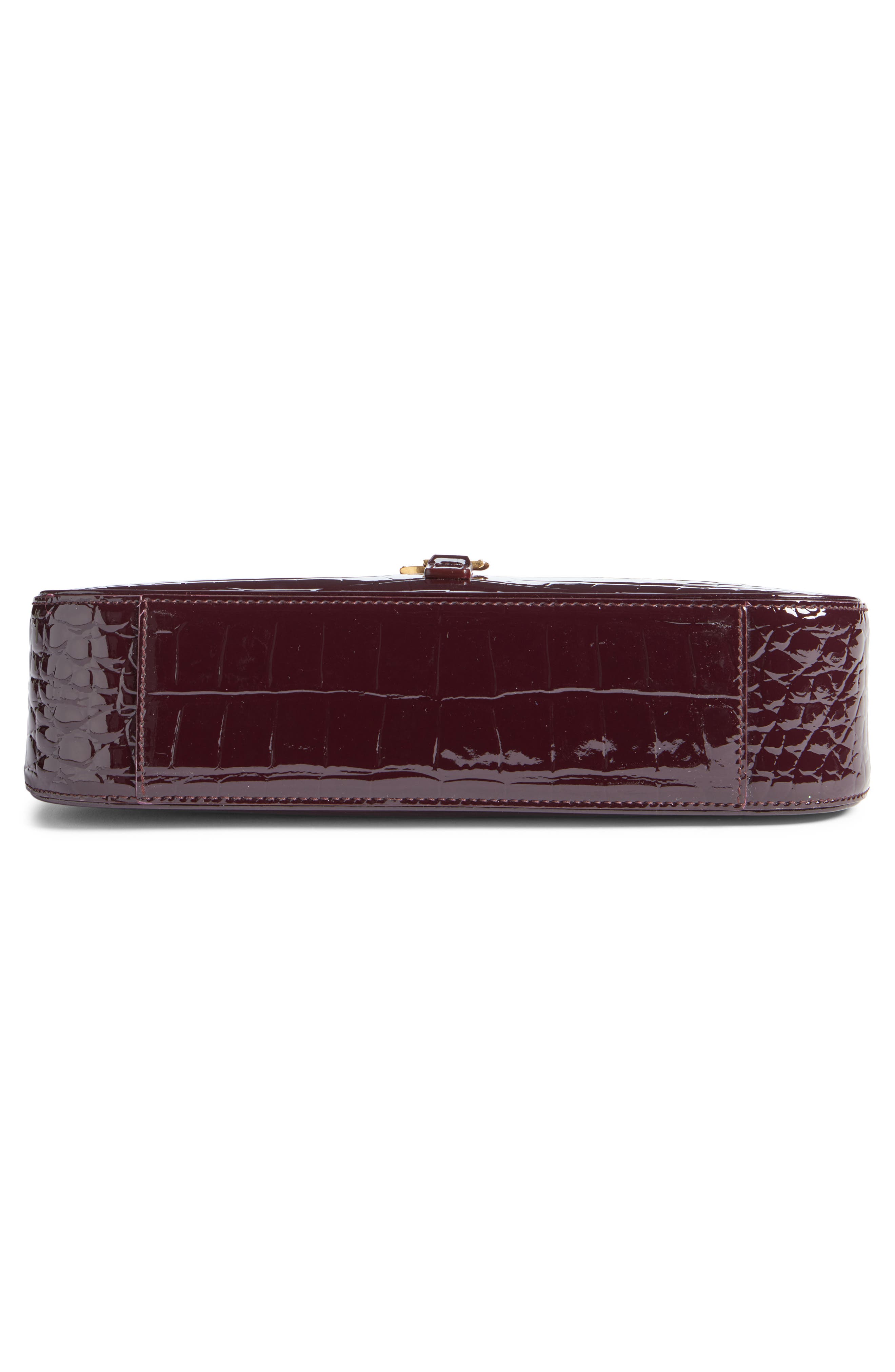 Saint Laurent Le 5 à 7 Croc Embossed Patent Leather Shoulder Bag, Alternate, color, Dark Aubergine