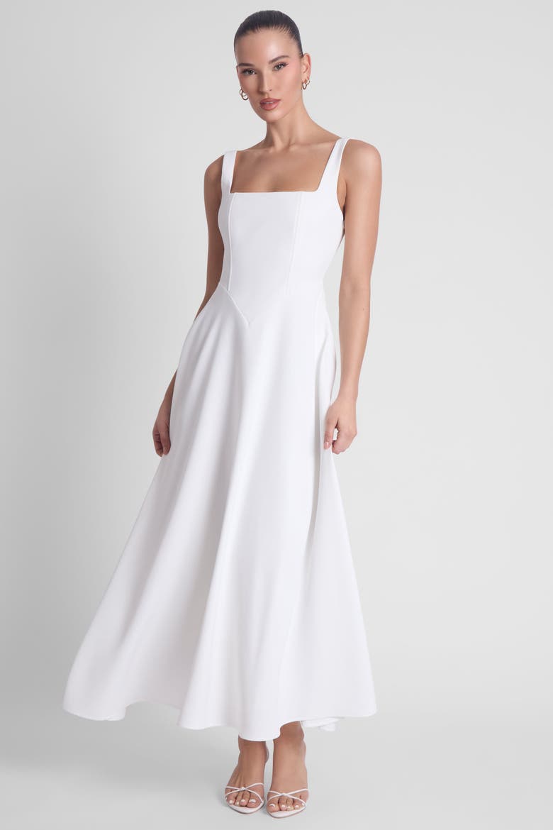 Serenity Square Neck Corset Midi Dress, Alternate, color, White