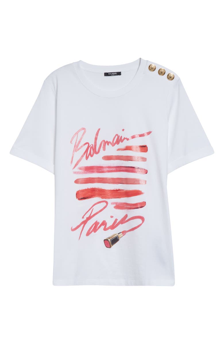 Balmain 3-Button Lipstick Graphic T-Shirt, Alternate, color, 