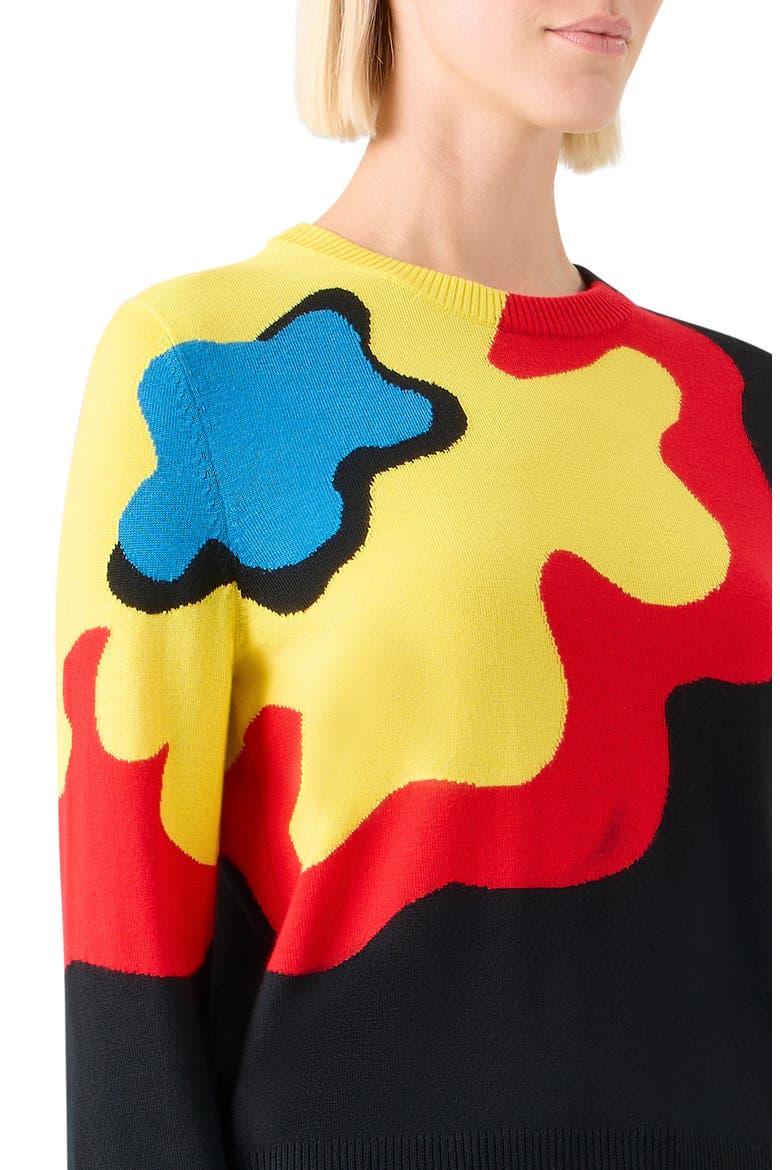 Abstract Floral Intarsia Virgin Wool Sweater, Alternate, color, BLACK-MULTICOLOR
