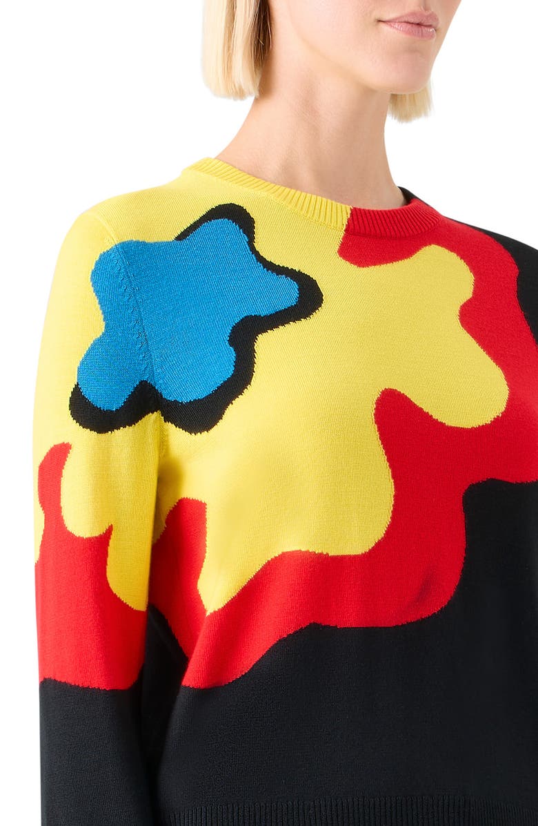 Akris punto Abstract Floral Intarsia Virgin Wool Sweater, Alternate, color, Black-Multicolor