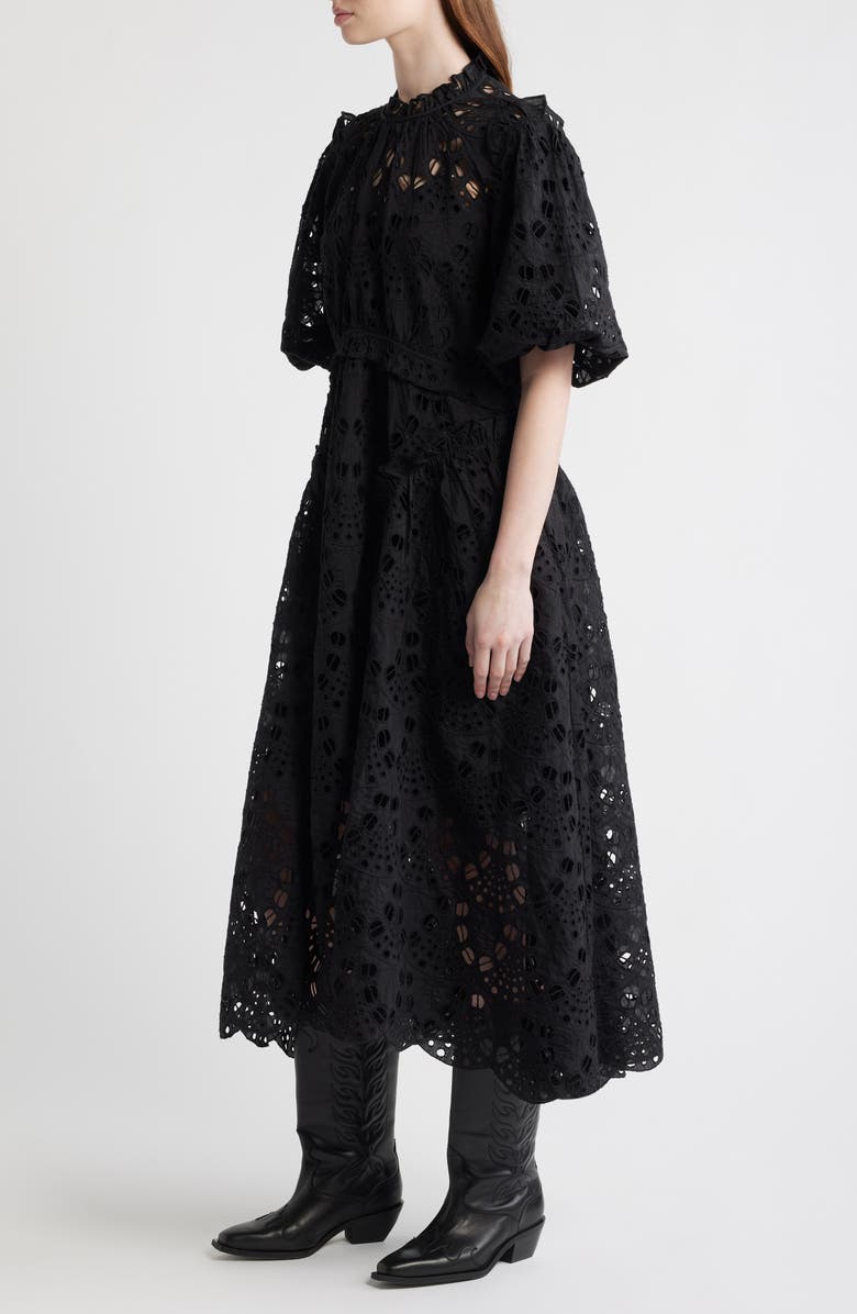 AllSaints Odette Eyelet Embroidered Dress, Alternate, color, Black