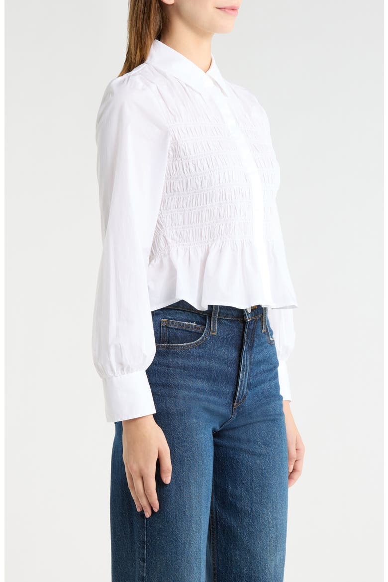 Bradshaw Smock Bodice Cotton Button-Up Shirt, Alternate, color, WHITE
