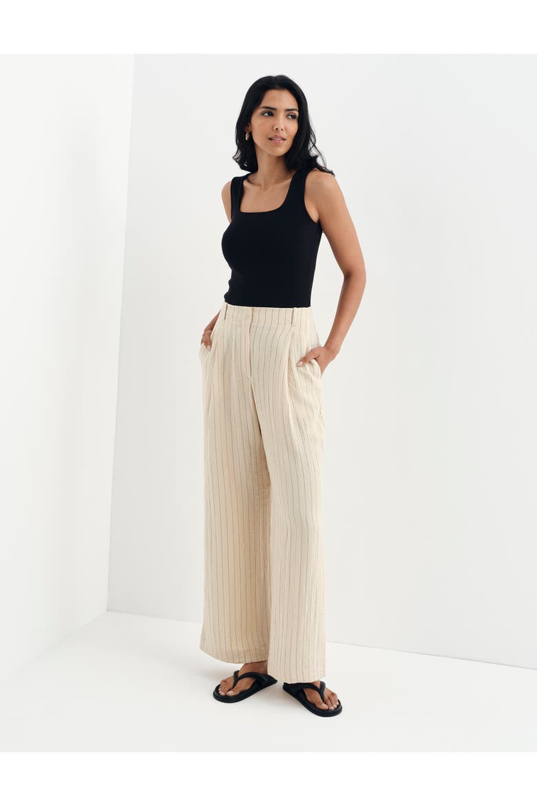 Mara Short Stripe Wide Leg Trouser, Alternate, color, Beige Stripe