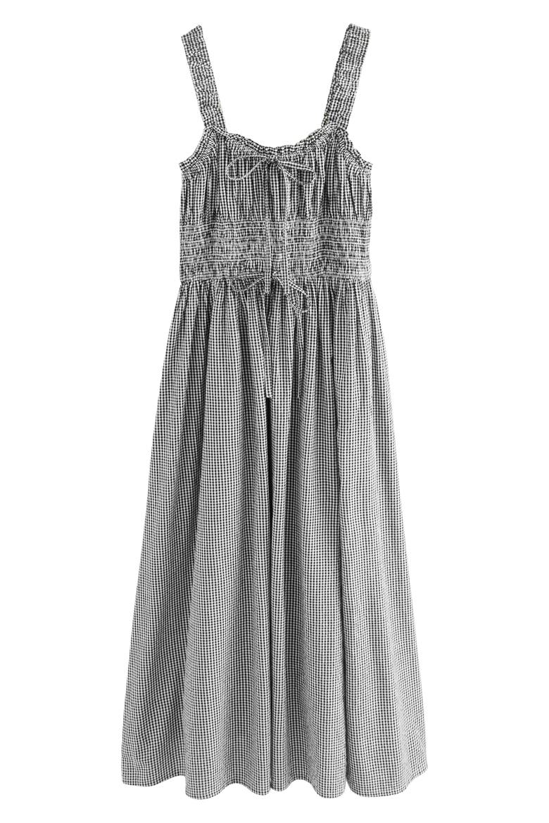 Gingham Smocked Maxi Dress, Main, color, BLACK