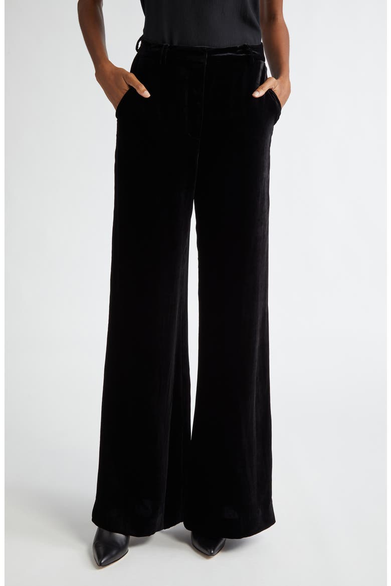 Pilar Wide Leg Velvet Pants, Main, color, BLACK