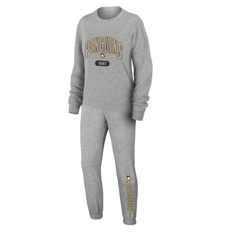 Women's WEAR by Erin Andrews Heather Gray Pittsburgh Penguins Knit Long Sleeve Tri-Blend T-Shirt & Pants Sleep Set