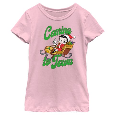 Girl's Betty Boop Christmas Coming to Town Pudgy  Graphic T-Shirt