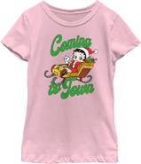 Betty Boop Girl's Betty Boop Christmas Coming to Town Pudgy  Graphic T-Shirt