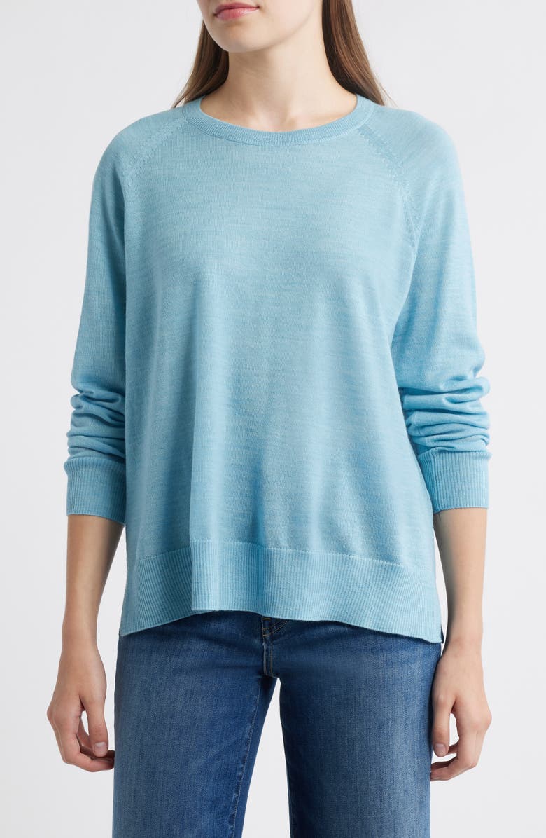 Eileen Fisher Raglan Sleeve Merino Wool Pullover, Main, color, Seabreeze
