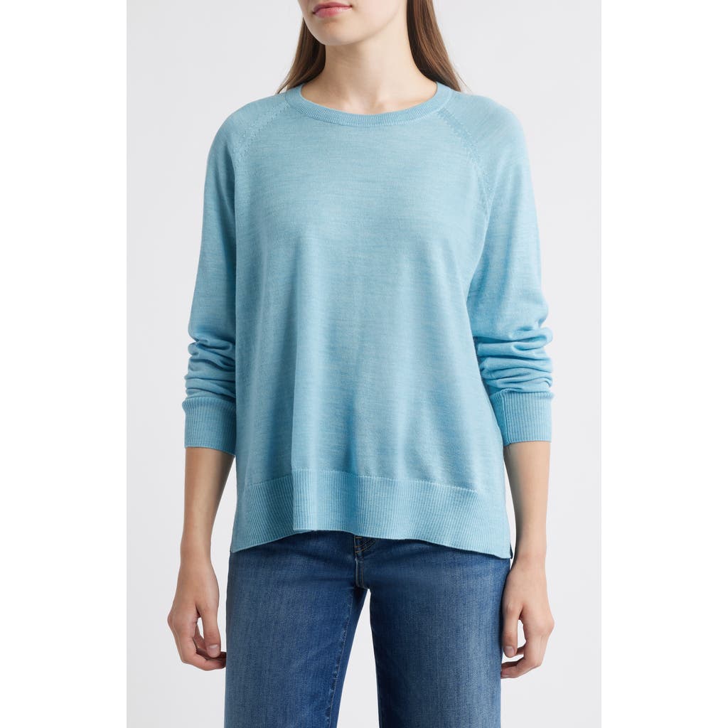 Eileen Fisher Raglan Sleeve Merino Wool Pullover In Blue
