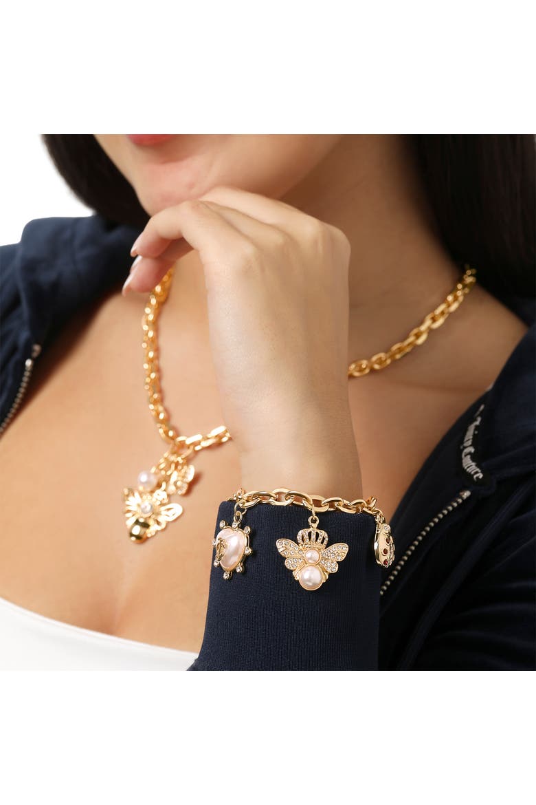 Pearl & Icon Charm Bracelet, Gold-Tone Link with Faux Pearls, Alternate, color, Gold