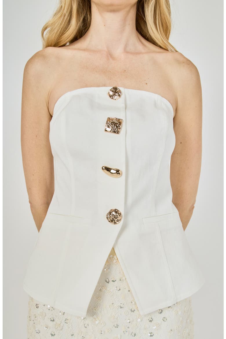 Button Detail Strapless Top, Main, color, WHITE
