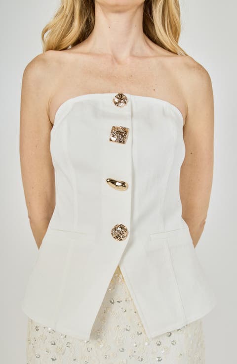 Button Detail Strapless Top