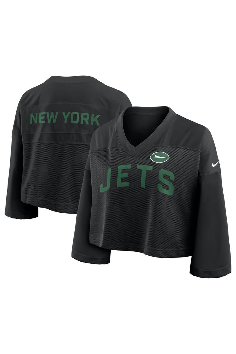 Women's Nike Black New York Jets Wide Receiver Cropped Mesh Dri-FIT Fashion Jersey, Main, color, Black