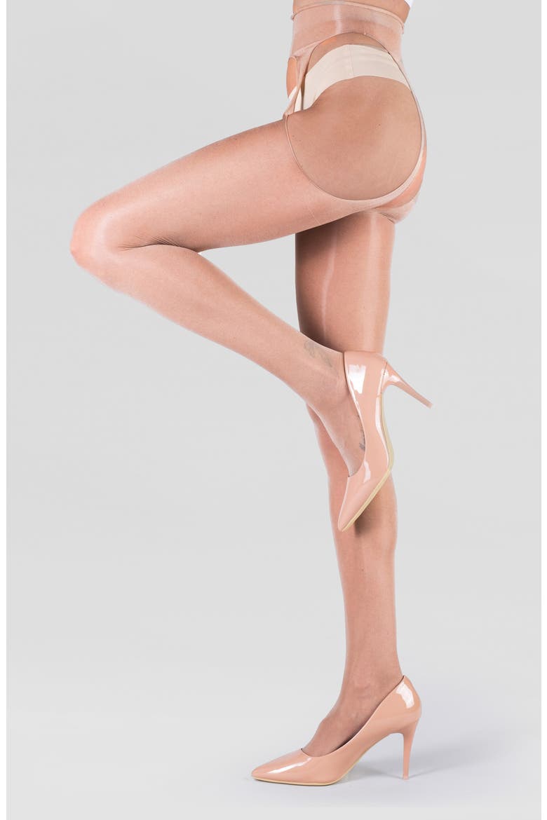 Lustrous Silky Shiny Sheer Suspender Crotchless Tights, Main, color, NATURAL