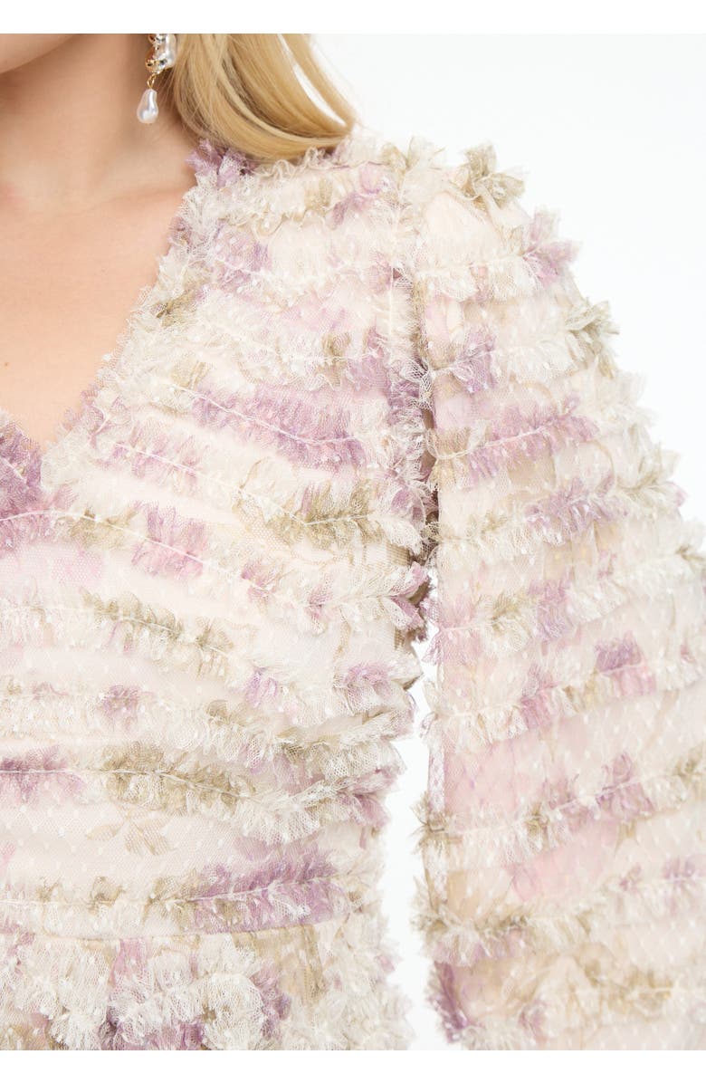BEAUUT Ruffle Floral Mesh Maxi Dress, Alternate, color, Cream