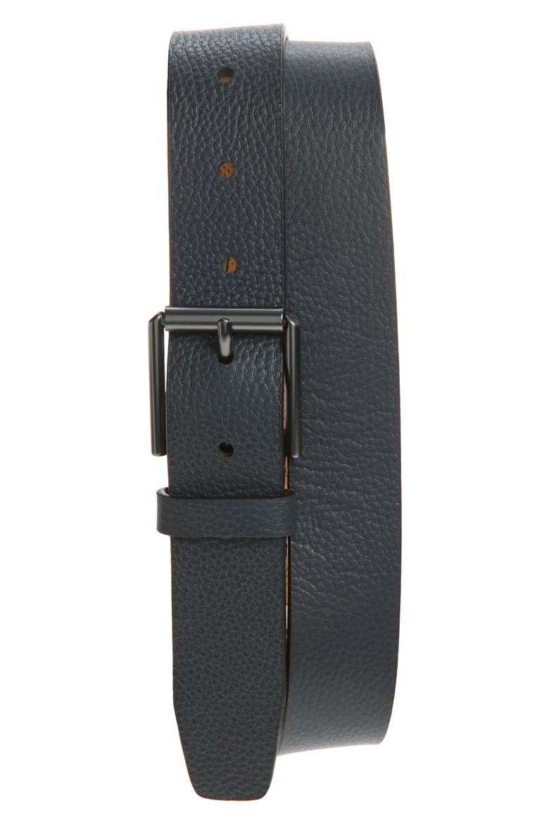 Hidden Stitch Leather Belt, Main, color, NAVY