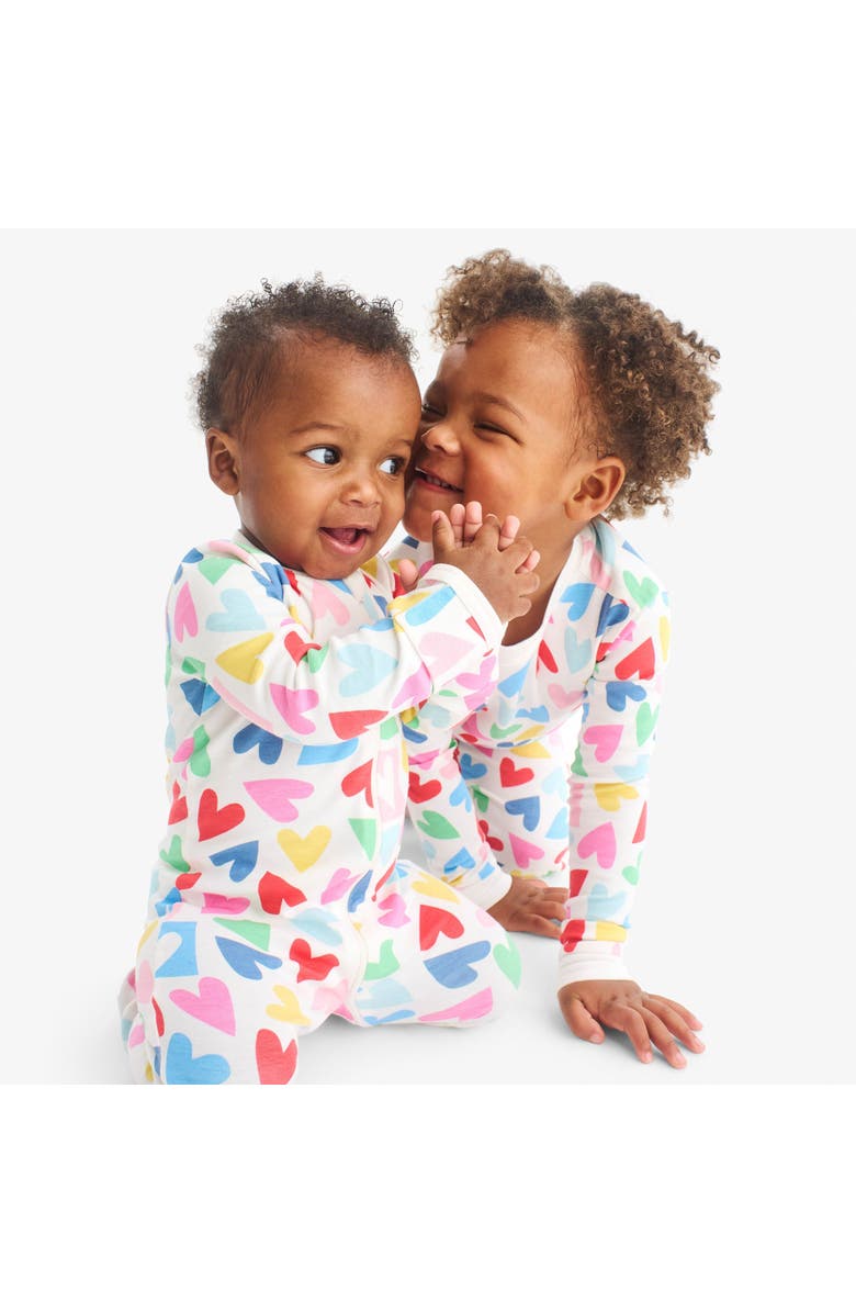 Primary Baby Organic Zip Footie In Rainbow Candy Hearts, Alternate, color, Ivory Rainbow Candy Hearts