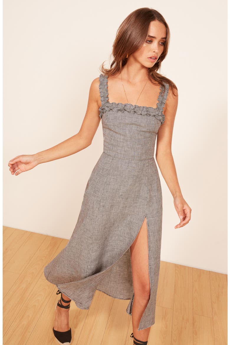Lavender Front Slit Linen Midi Dress, Alternate, color, BOSTON CHECK