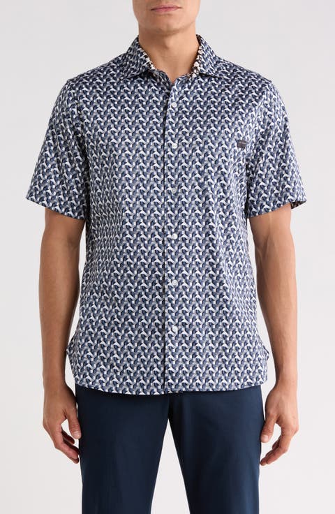 Geometric Print Stretch Cotton Shirt