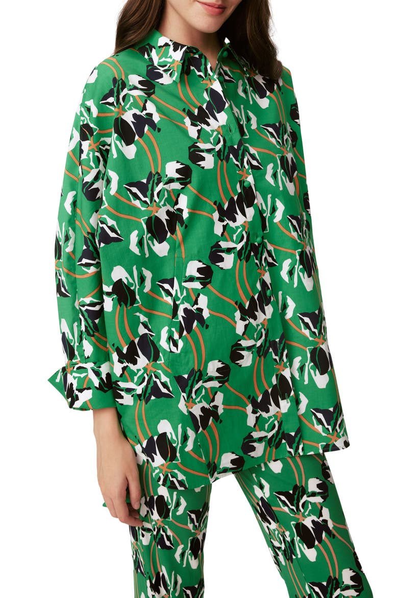 Caleb Floral Stretch Cotton Button-Up Shirt, Main, color, IMPROV IRIS GREEN LG