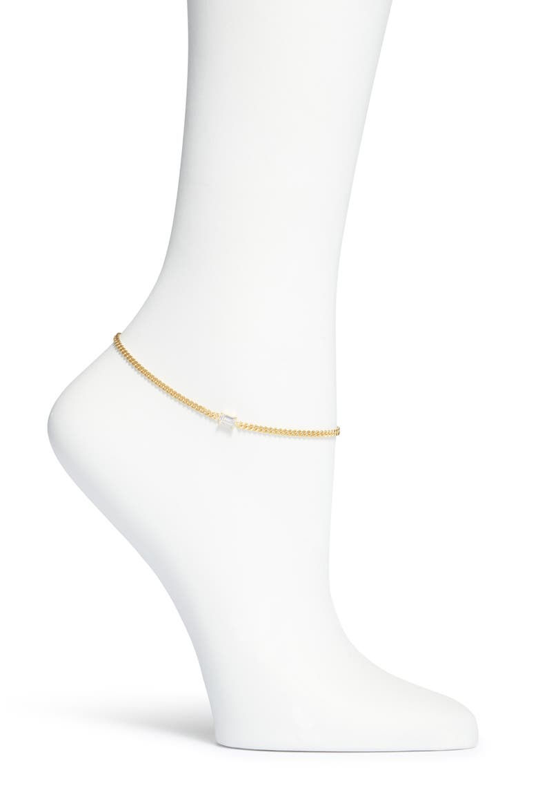Cubic Zirconia Cuban Chain Anklet, Main, color, GOLD/ WHITE