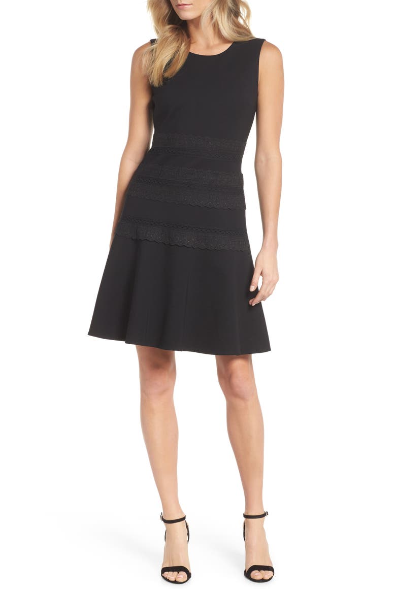 Sophie Sleeveless Lace Trim Dress, Main, color, BLACK