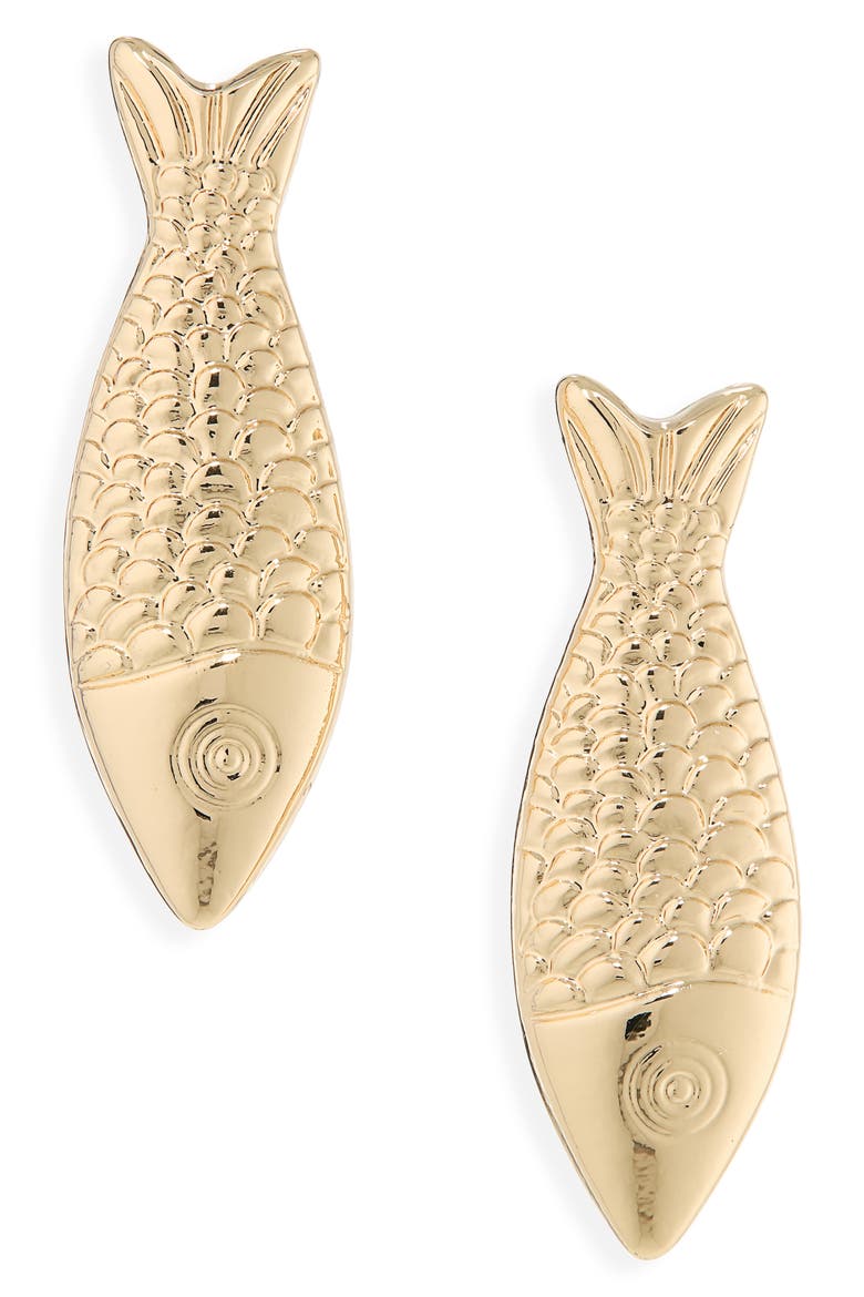 Fish Drop Earrings, Main, color, GOLD