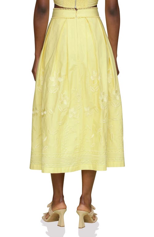 Shop Avec Les Filles Floral Embroidered Pleated Cotton Midi Skirt In Citron