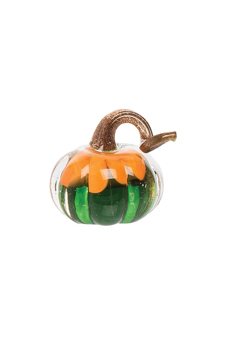 Mini Pumpkin Patch Set of 4 Blown Glass Figurines 3", Alternate, color, Orange