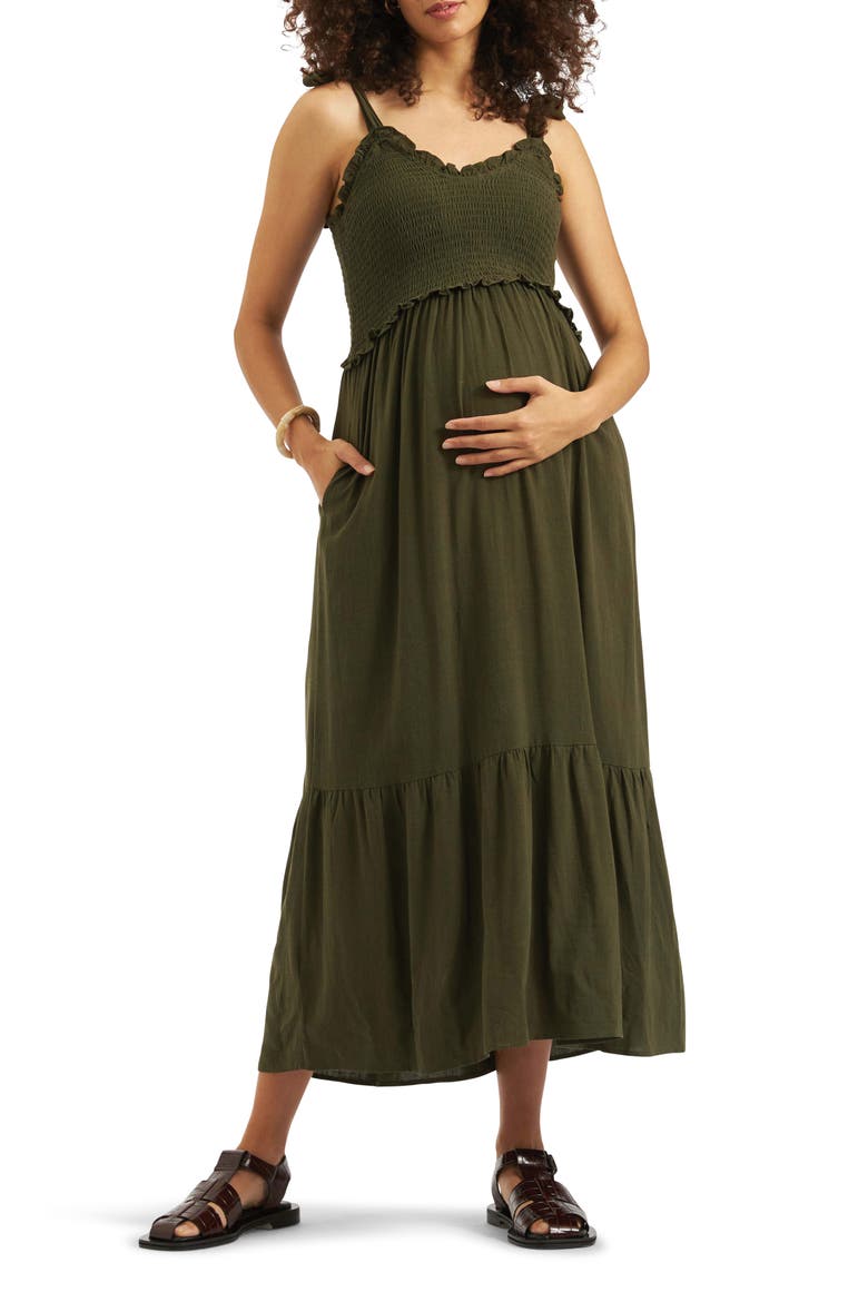Brandi Shirred Dress, Main, color, KHAKI