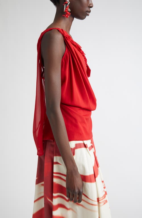 Dries Van Noten Asymmetric Ruffle Stretch Silk Wrap Top In Red