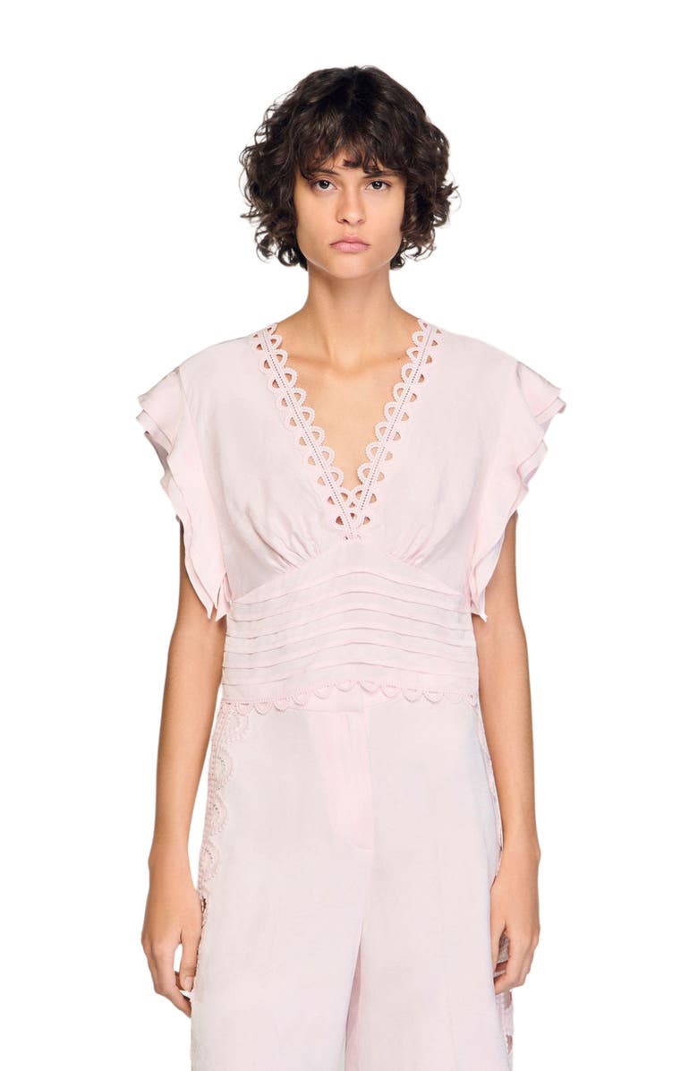SANDRO Floral jacquard crop top, Main, color, Pink