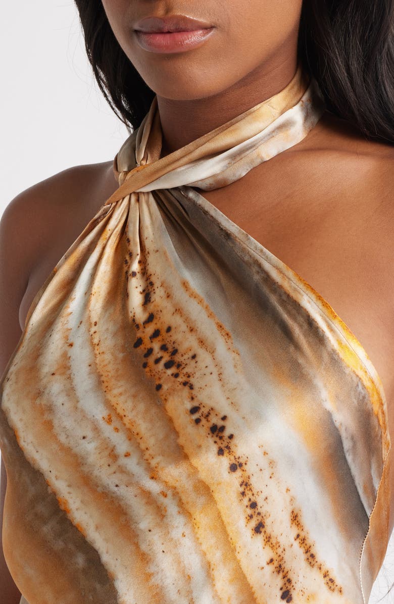 Topshop Print Halter Minidress, Alternate, color, Rust Multi