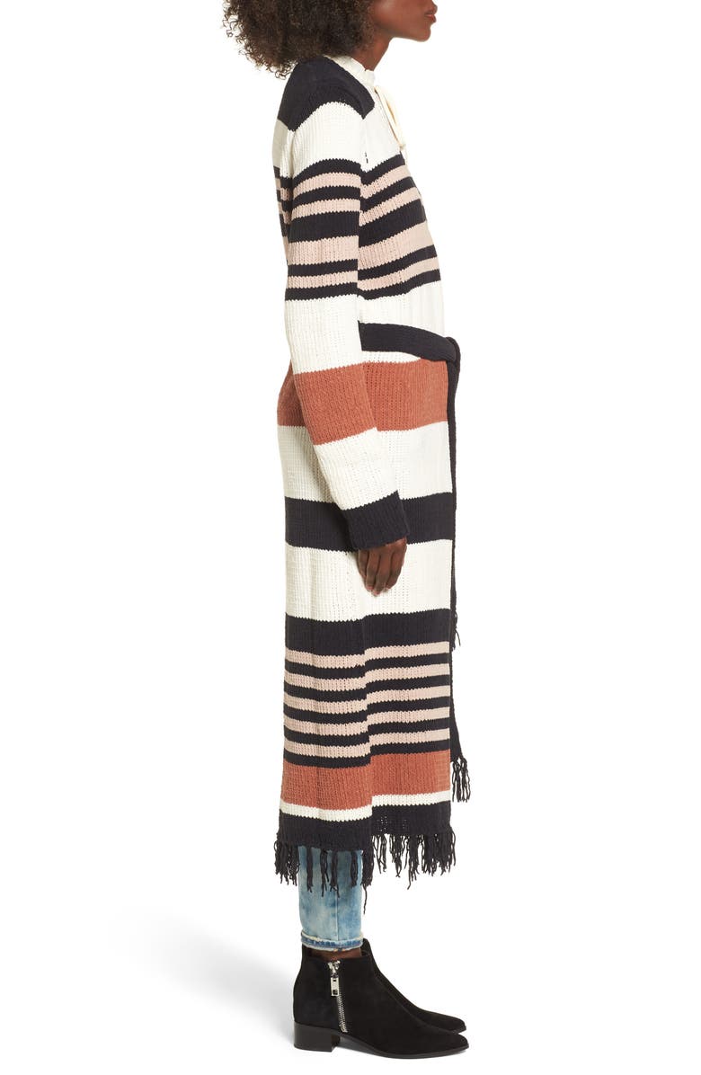MOON RIVER Belted Stripe Knit Duster, Alternate, color, 