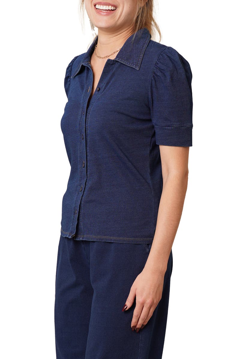 CYRUS Puff Sleeve Button-Up Shirt, Alternate, color, Dark Wash