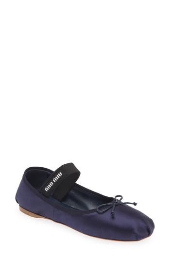 Miu Miu Logo Strap Ballet Flat In Blue