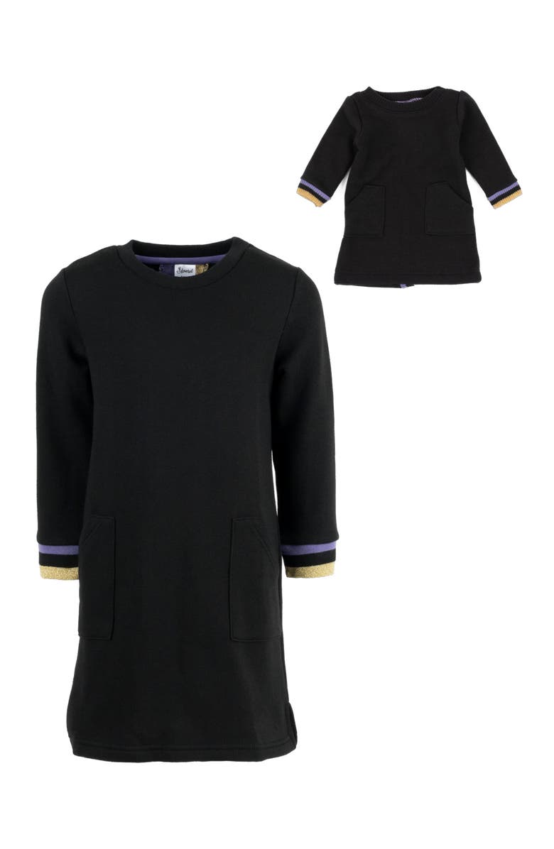 Leveret Girls Sweatshirt Dress with Matching Doll Dress, Alternate, color, Black