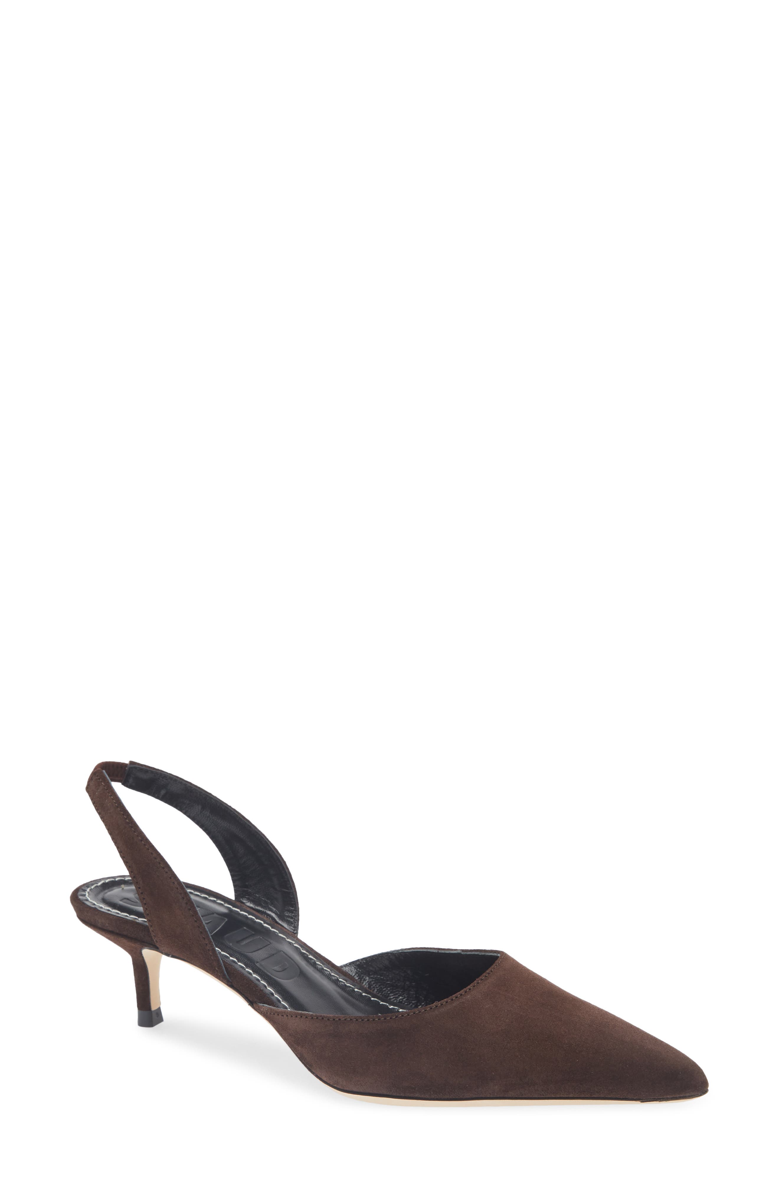 STAUD Sebastian Slingback Pointed Toe Kitten Heel Pump, Main, color, Espresso