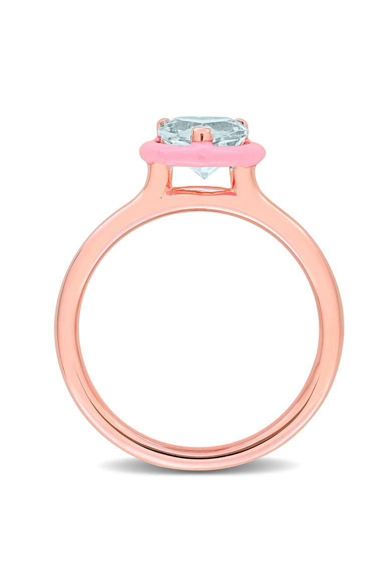 Aquamarine & Pink Enamel Heart Ring Rose Plated, Alternate, color, Aquamarine