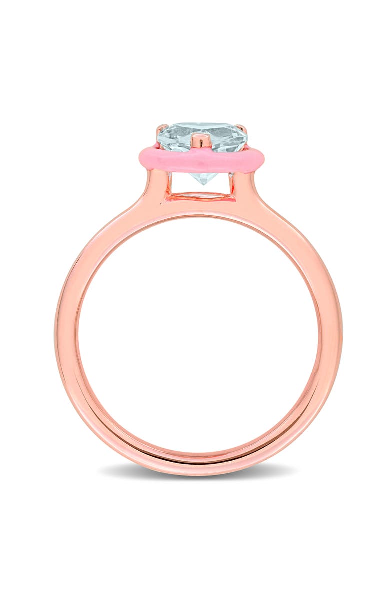 Julianna B. Aquamarine & Pink Enamel Heart Ring Rose Plated, Alternate, color, Aquamarine